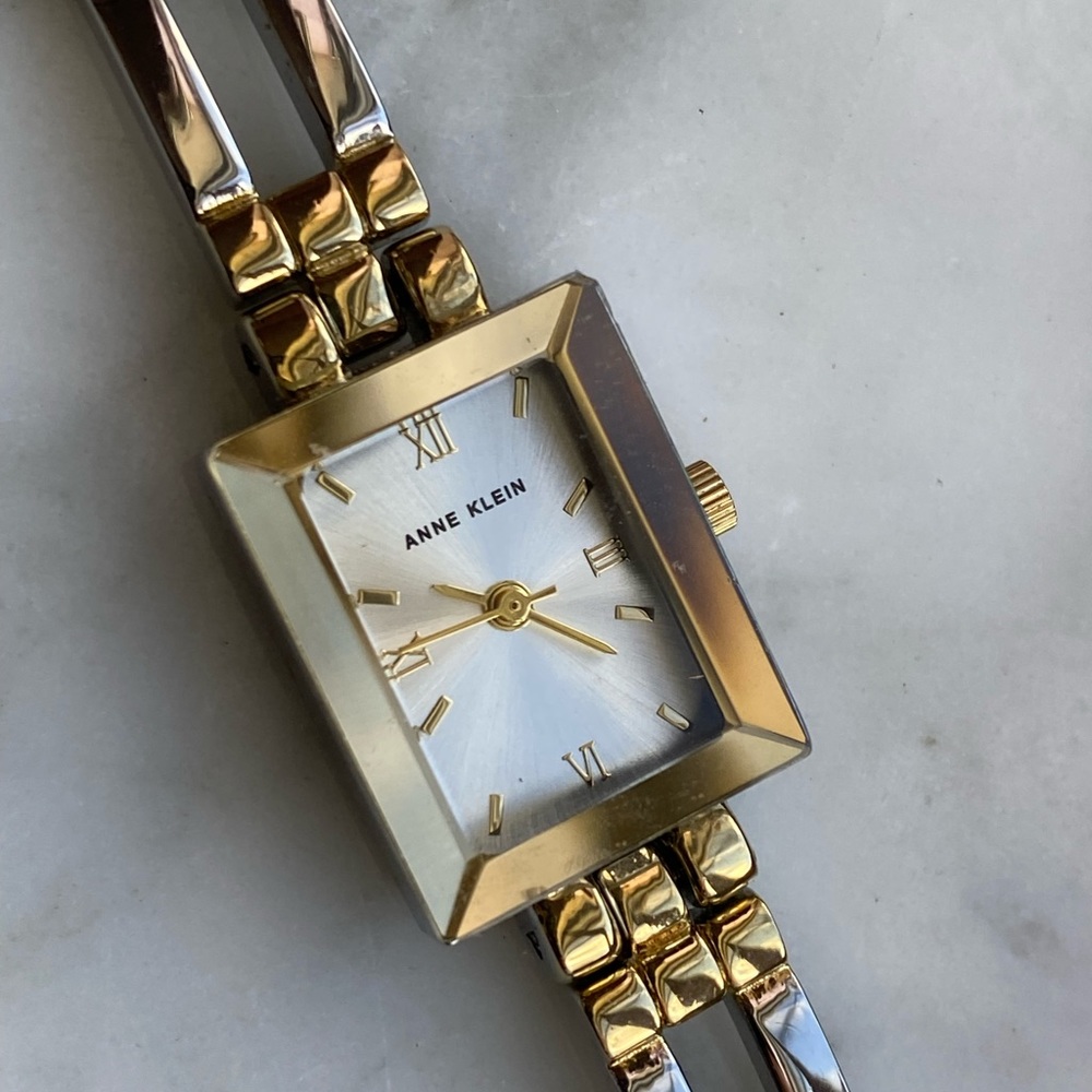 Vintage Anne Klein Quartz Tank Watch Two-Tone Rectangle Gold Silver 10/4899